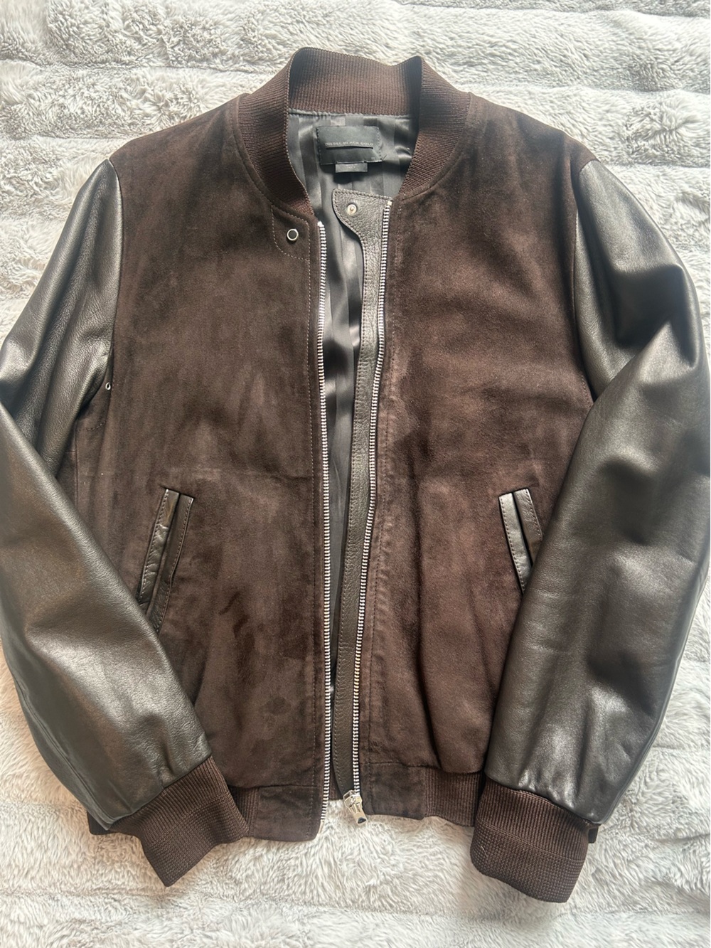 Diesel Black Gold Brown Leather & Suede Bomber Jacket